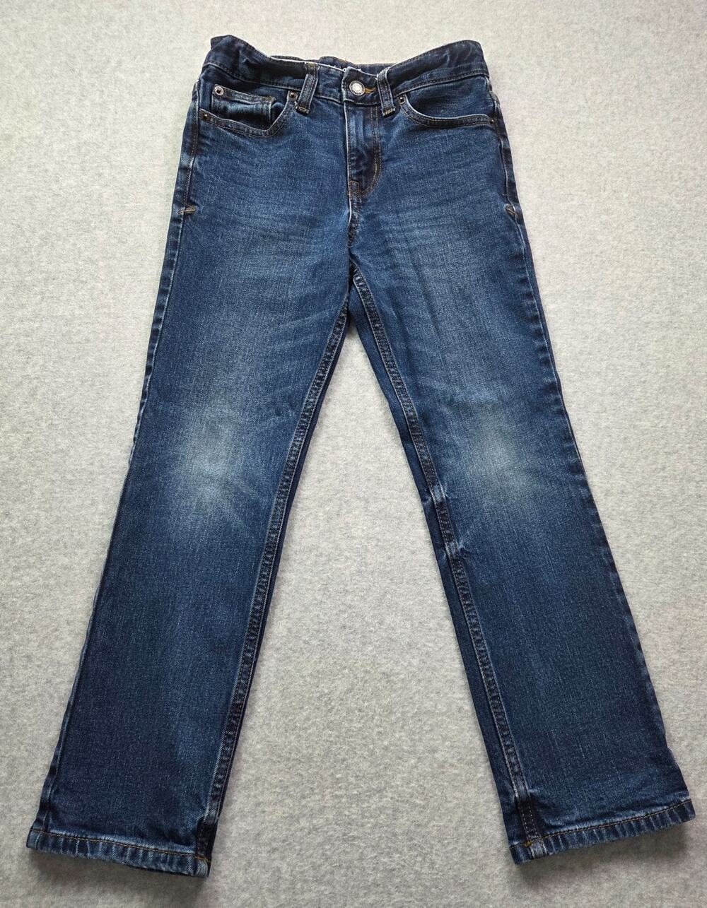 Cat & Jack Boys Size 8 Straight Stretch Jeans Dark Wash Denim Adjustable Waist